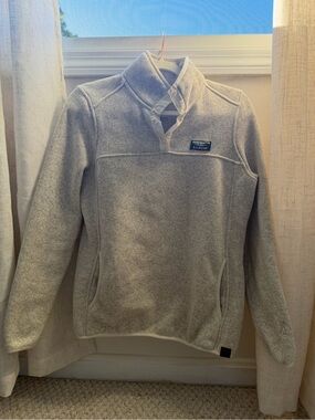 Ll Bean Light Gray Fleece Snap-T Pullover Sweater